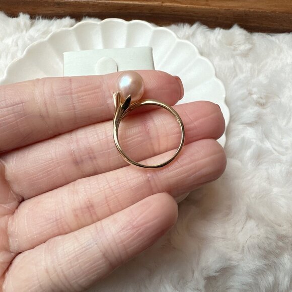 New 10k Yellow Gold with Genuine Pink Freshwater Pearl Ring - Picture 3 of 8